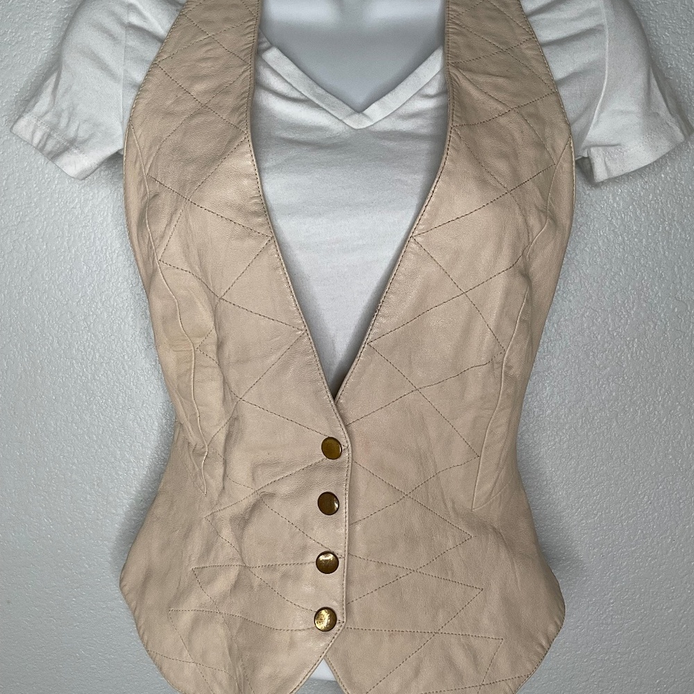 80’s DROP DEAD COLLECTION Off White Leather Backless Vest Top Size 8